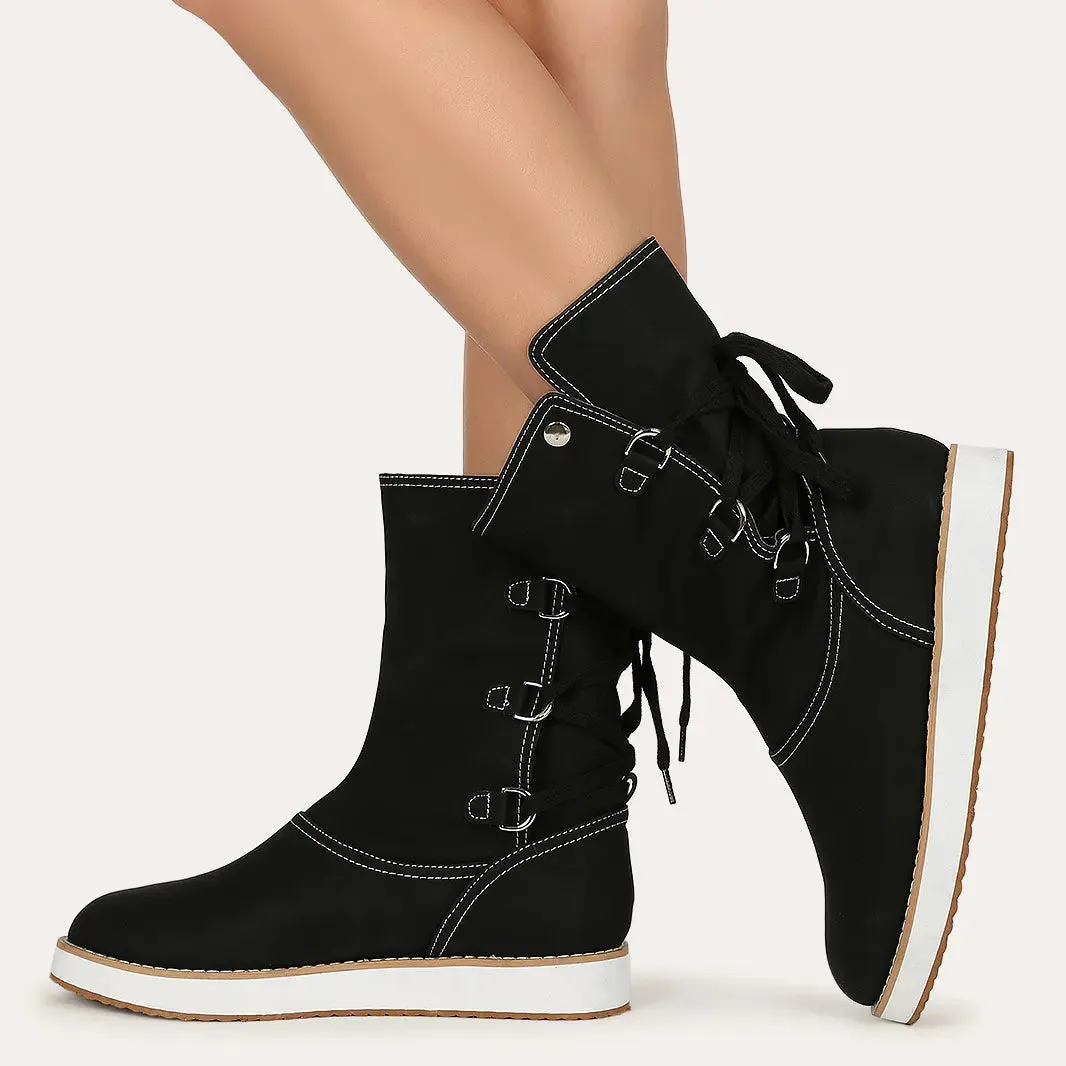 2021 Women Casual Fur Plush Lace Up Short Boots