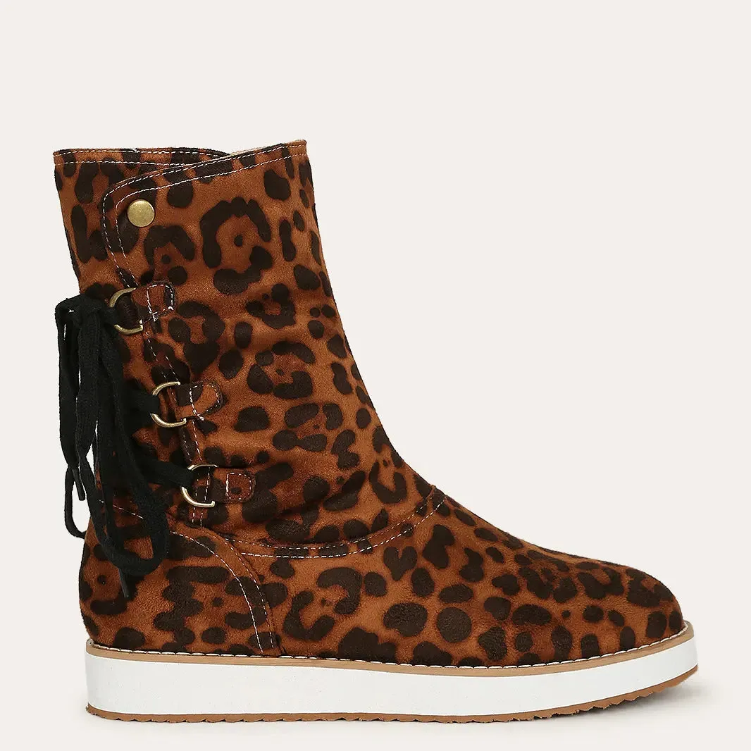 2021 Women Casual Fur Plush Lace Up Short Boots