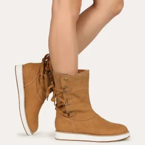2021 Women Casual Fur Plush Lace Up Short Boots