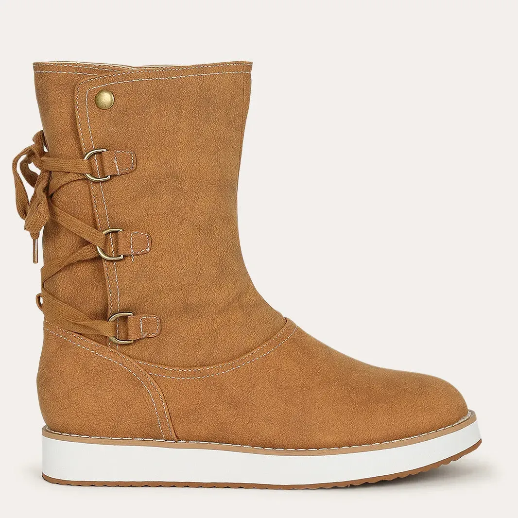 2021 Women Casual Fur Plush Lace Up Short Boots