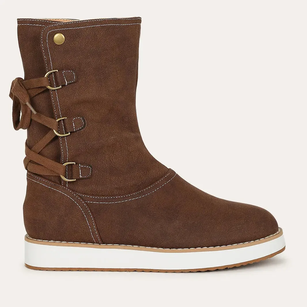 2021 Women Casual Fur Plush Lace Up Short Boots