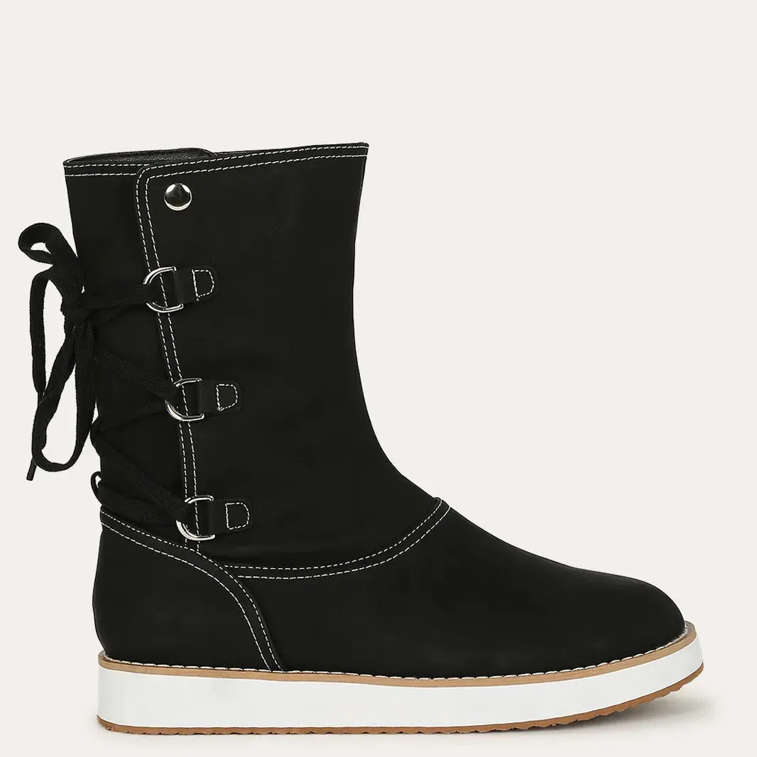 2021 Women Casual Fur Plush Lace Up Short Boots