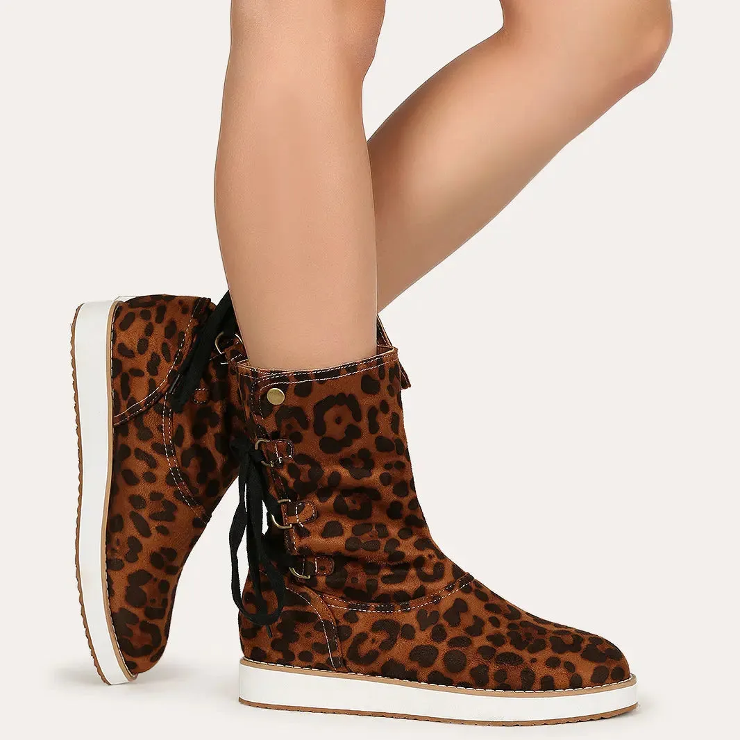 2021 Women Casual Fur Plush Lace Up Short Boots