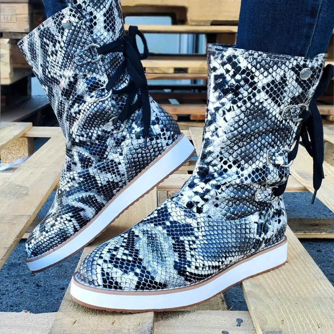 2021 Women Casual Fur Plush Lace Up Short Boots