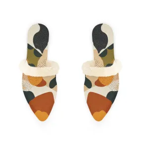 Abstract Camouflage Fur-Lined Mules