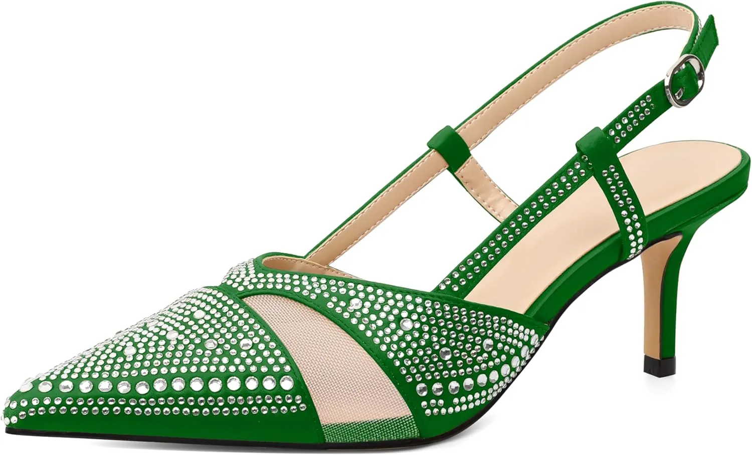 AUMOTED Women Low Heel Pumps Slingback Heels Elegant Pointed Toe 2.5 Inch Heels with Rhinestone Dressy Pumps