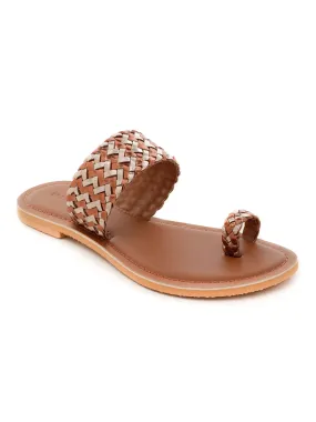 Bronze Gold Metallic Weaved One Toe Sandal