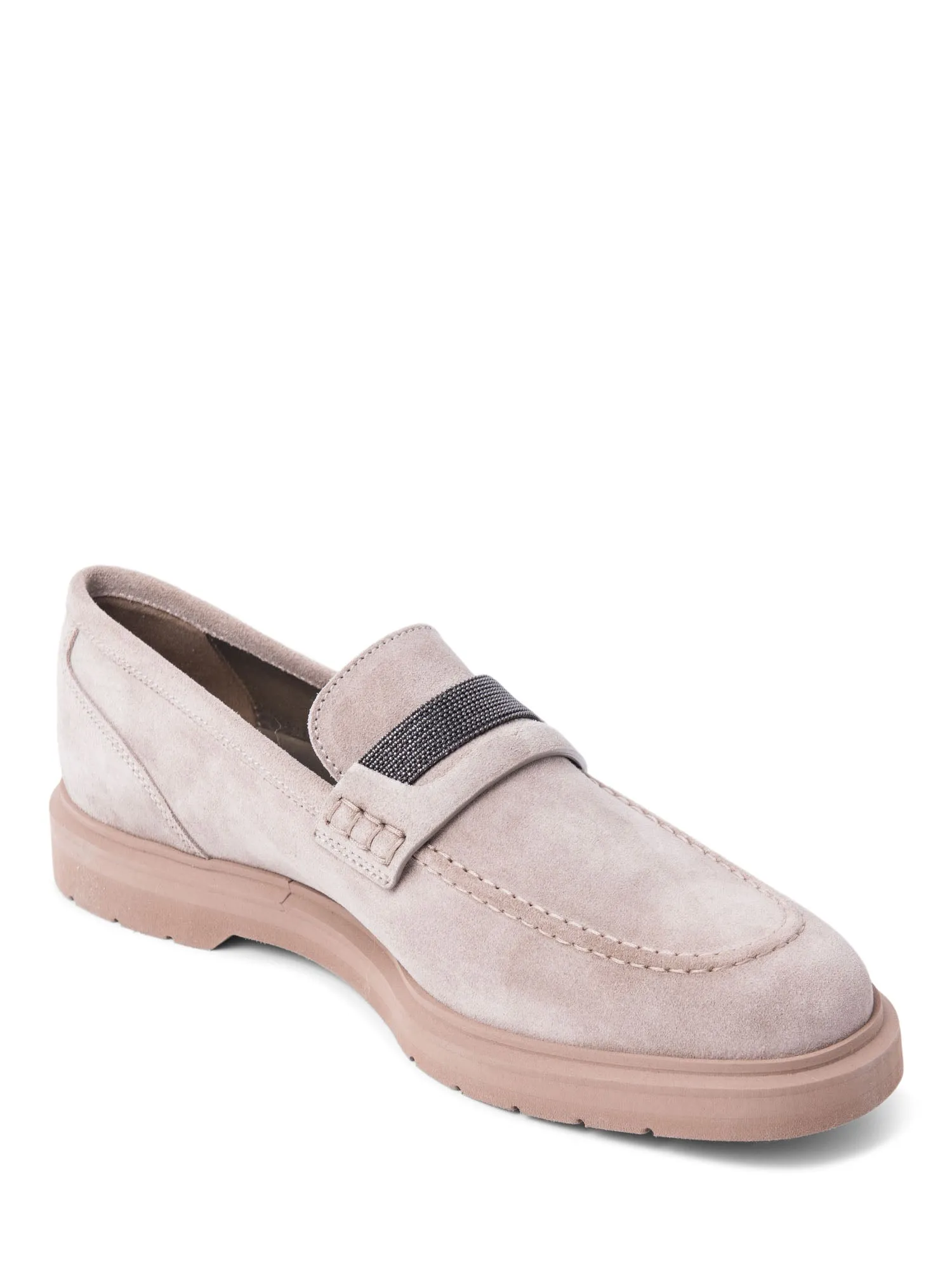 Brunello Cucinelli Monili Suede Loafer Taupe