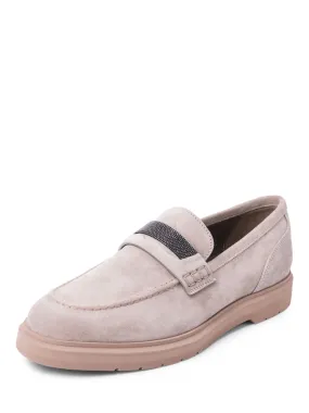 Brunello Cucinelli Monili Suede Loafer Taupe
