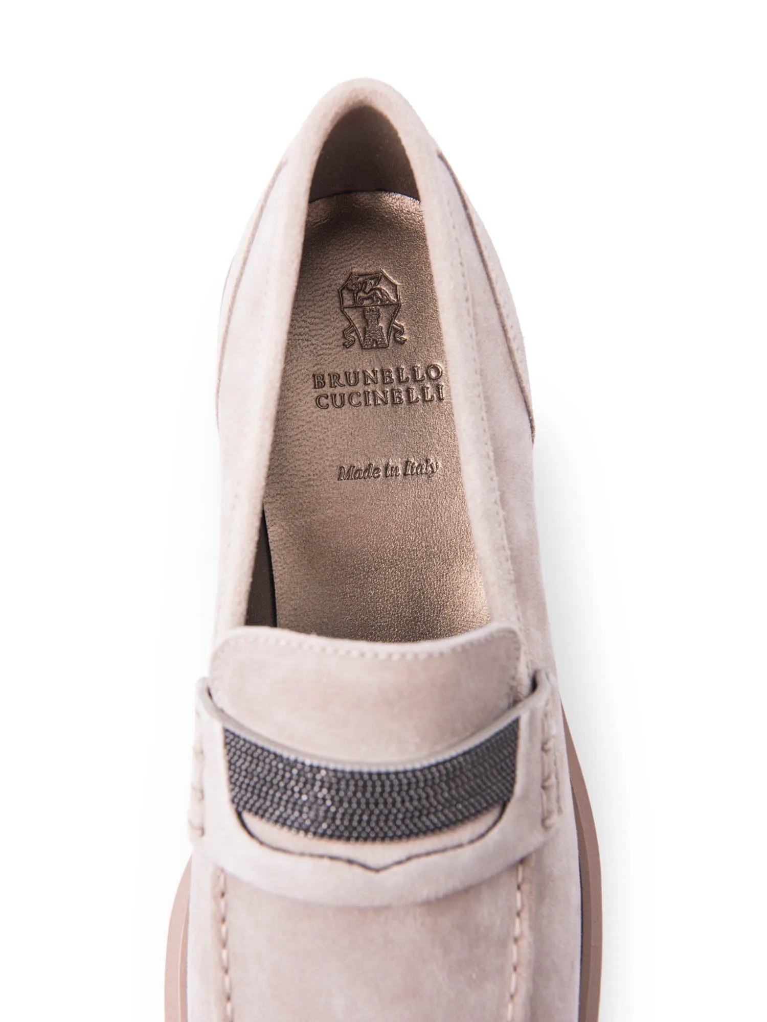 Brunello Cucinelli Monili Suede Loafer Taupe