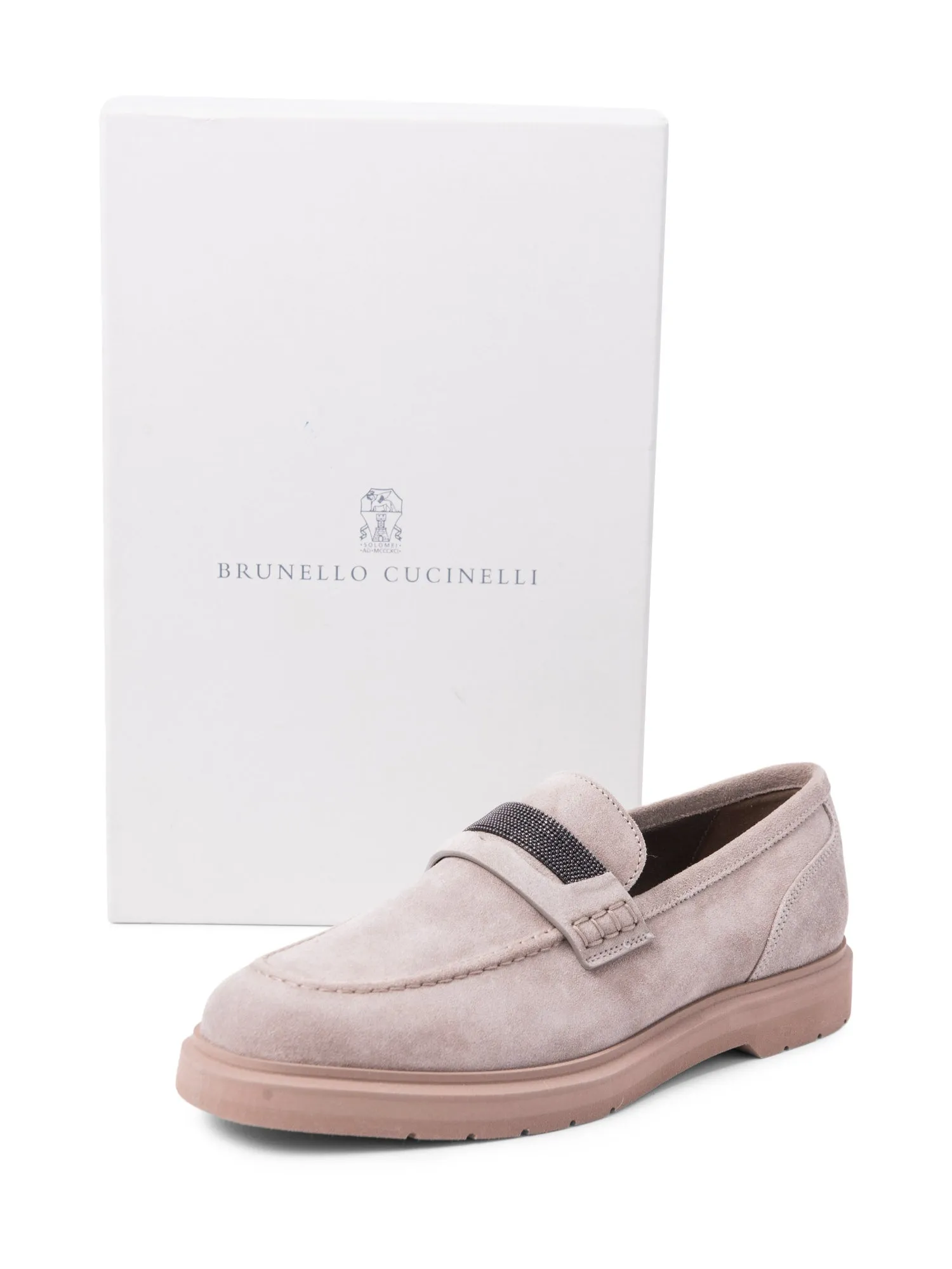 Brunello Cucinelli Monili Suede Loafer Taupe