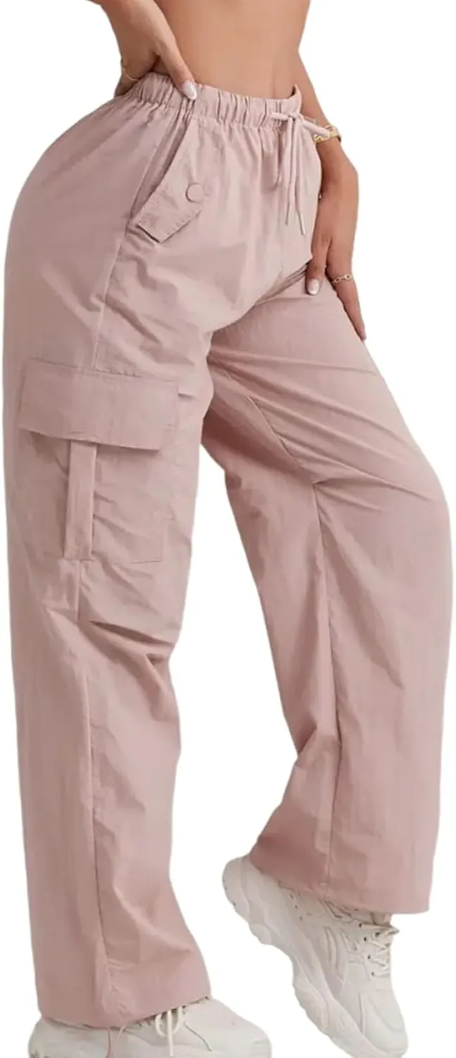 Cargo Pants for Women Quick Drying High Waisted Hiking Pants Lightweight Relaxed fit Comfy Parachute Pant with Pockets