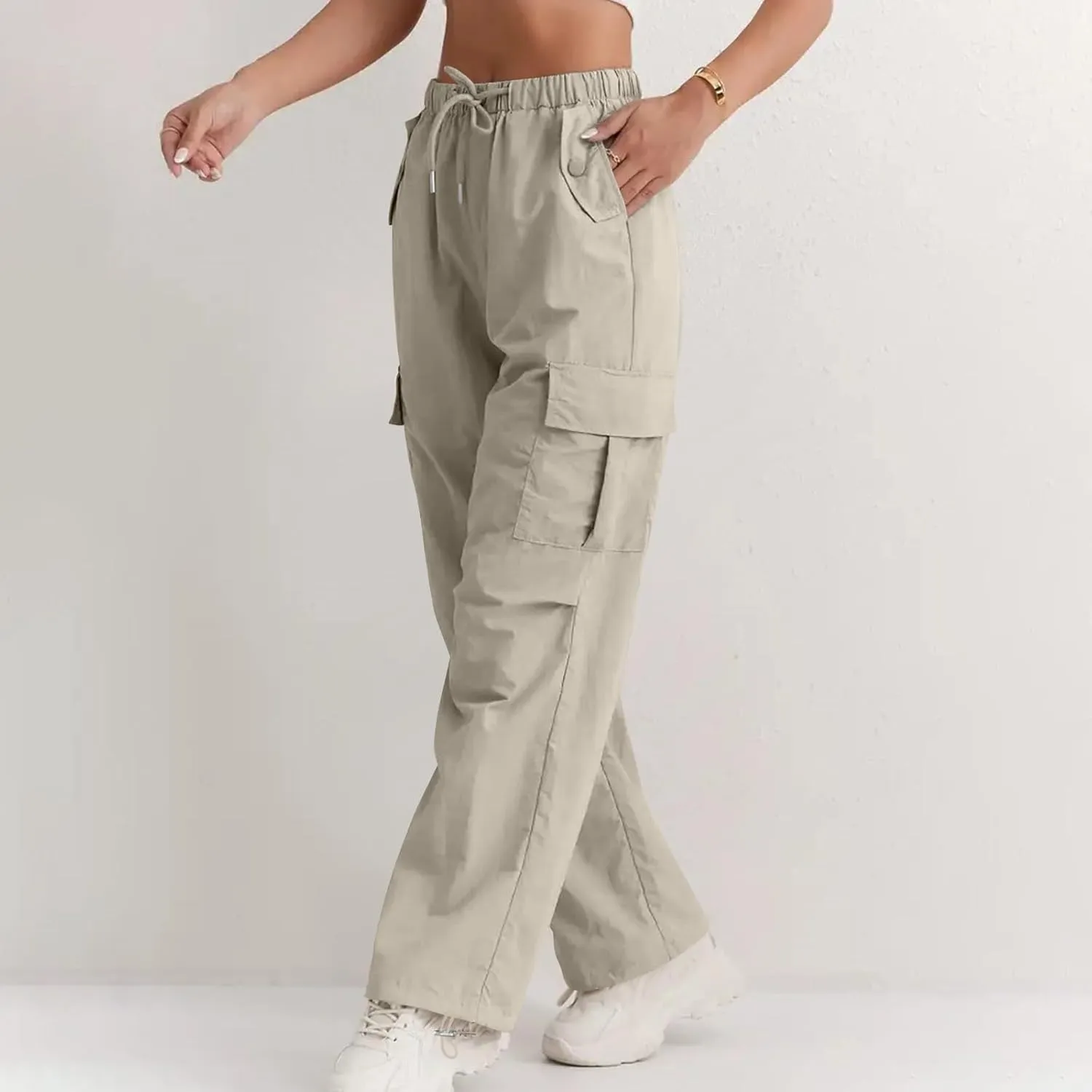 Cargo Pants for Women Quick Drying High Waisted Hiking Pants Lightweight Relaxed fit Comfy Parachute Pant with Pockets