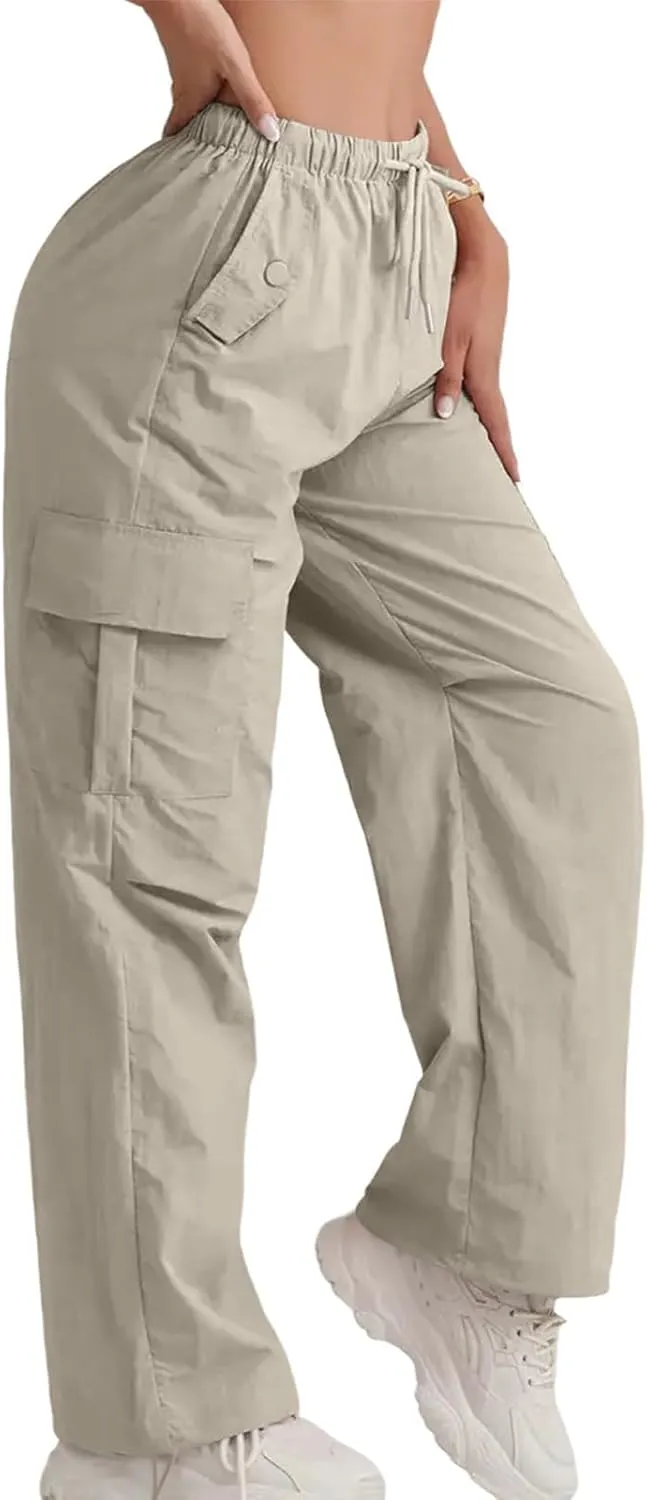 Cargo Pants for Women Quick Drying High Waisted Hiking Pants Lightweight Relaxed fit Comfy Parachute Pant with Pockets