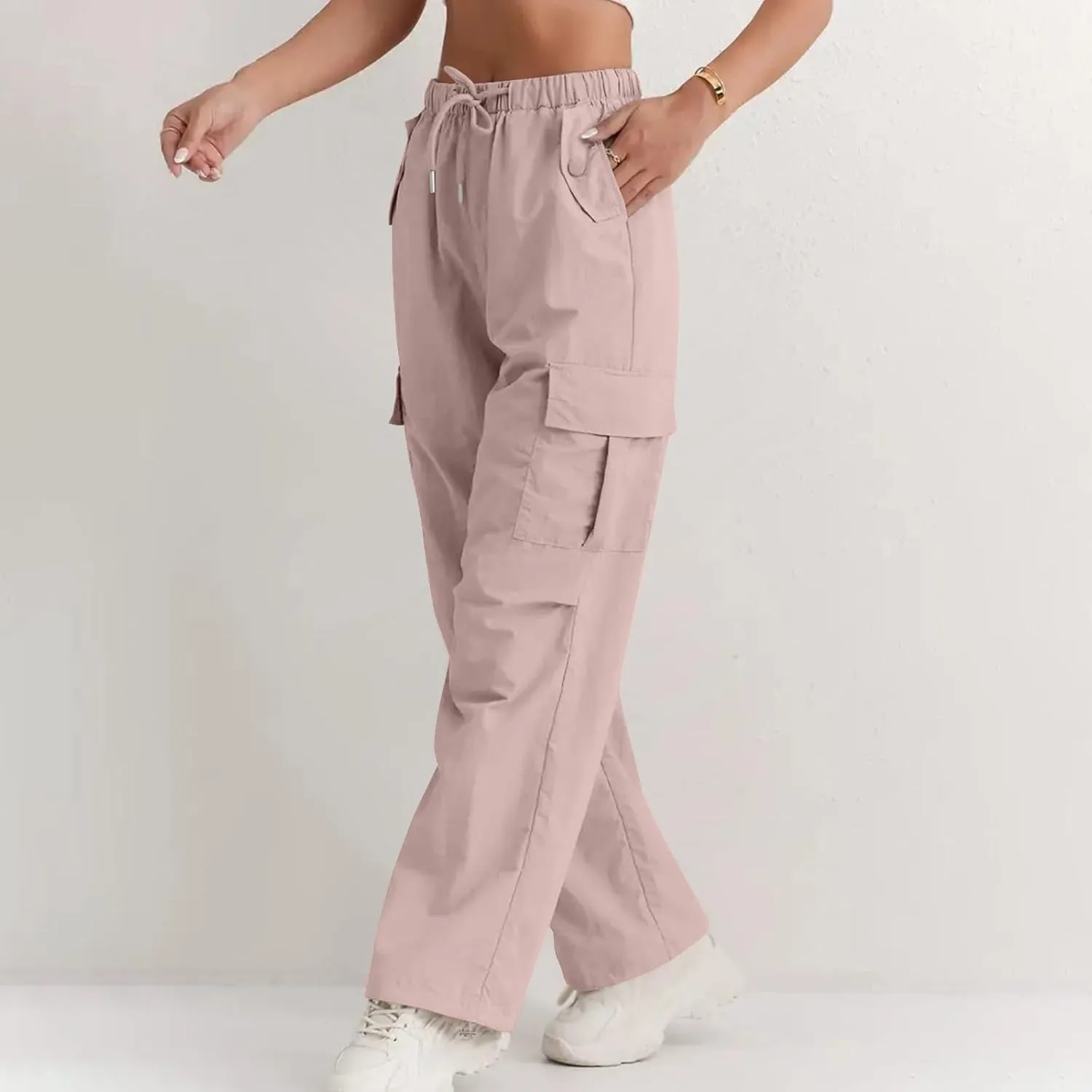 Cargo Pants for Women Quick Drying High Waisted Hiking Pants Lightweight Relaxed fit Comfy Parachute Pant with Pockets
