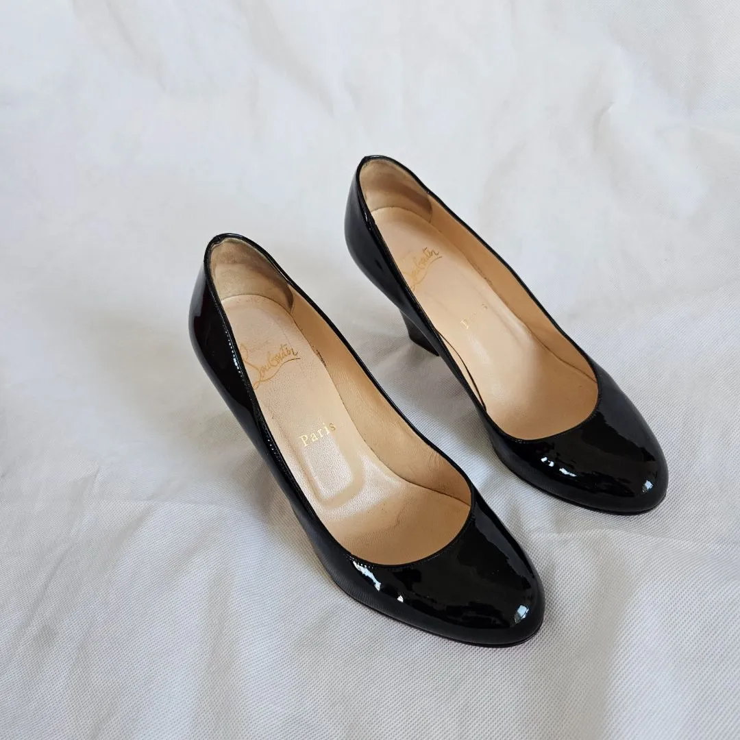 Christian Louboutin black patent block heel pumps, 37.5