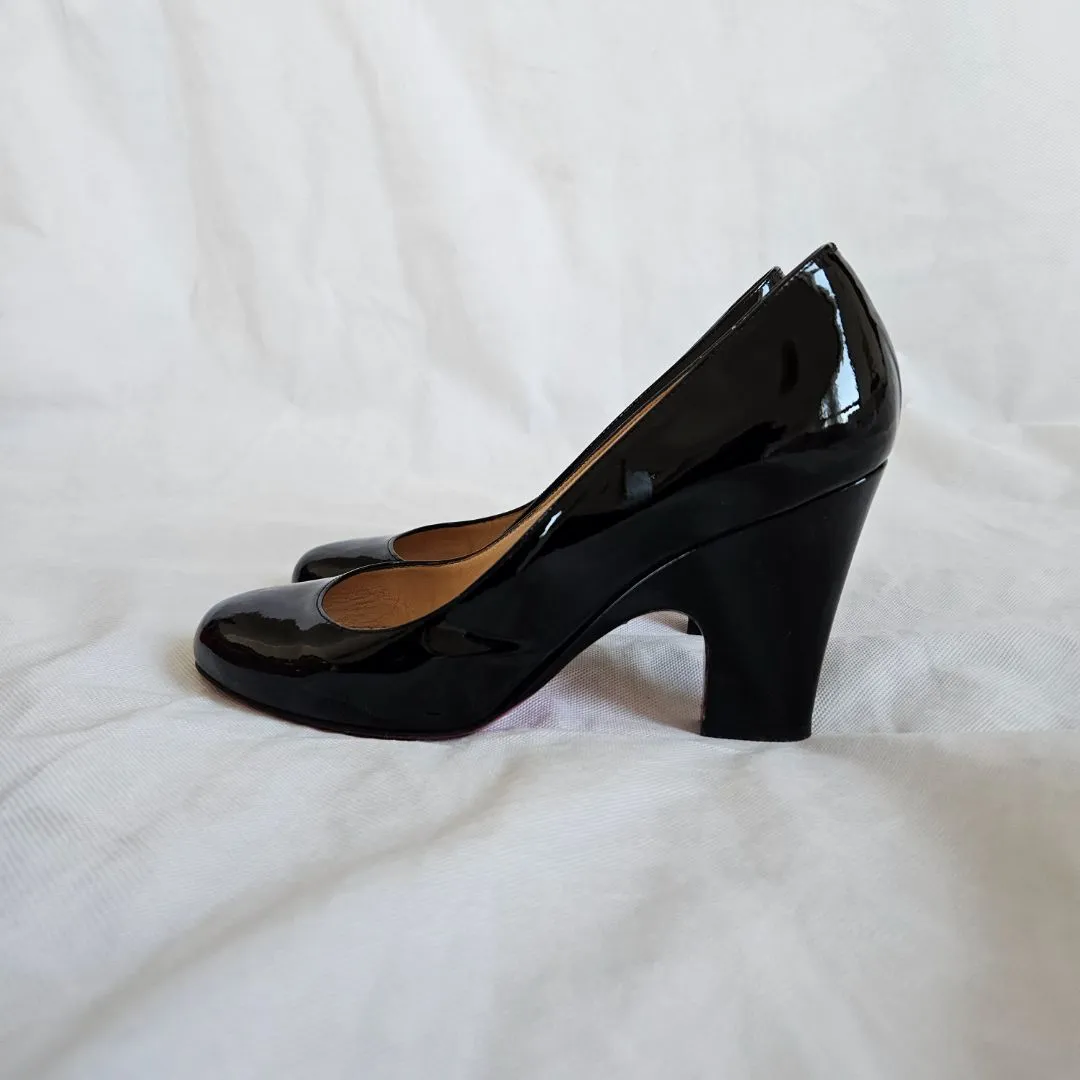 Christian Louboutin black patent block heel pumps, 37.5