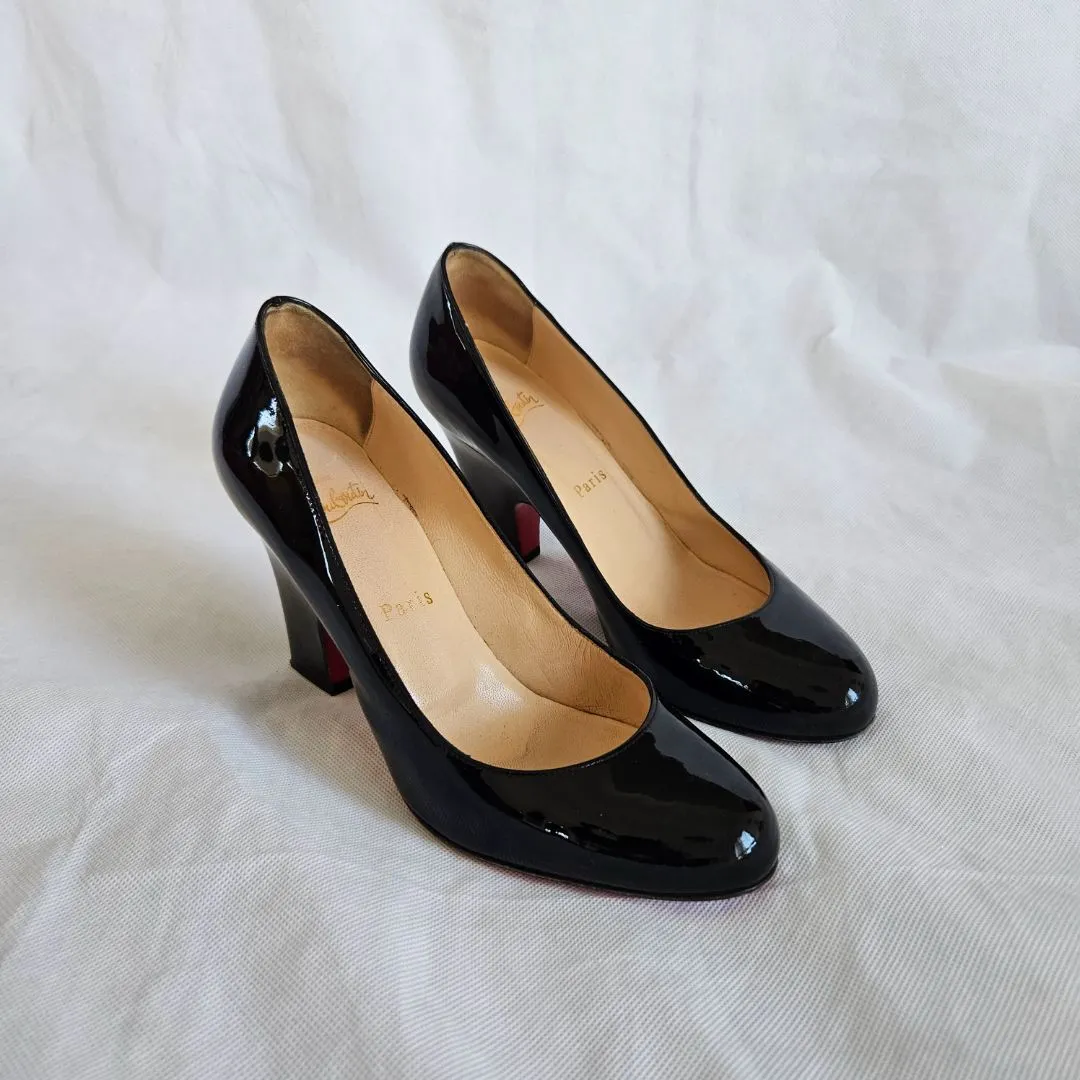 Christian Louboutin black patent block heel pumps, 37.5