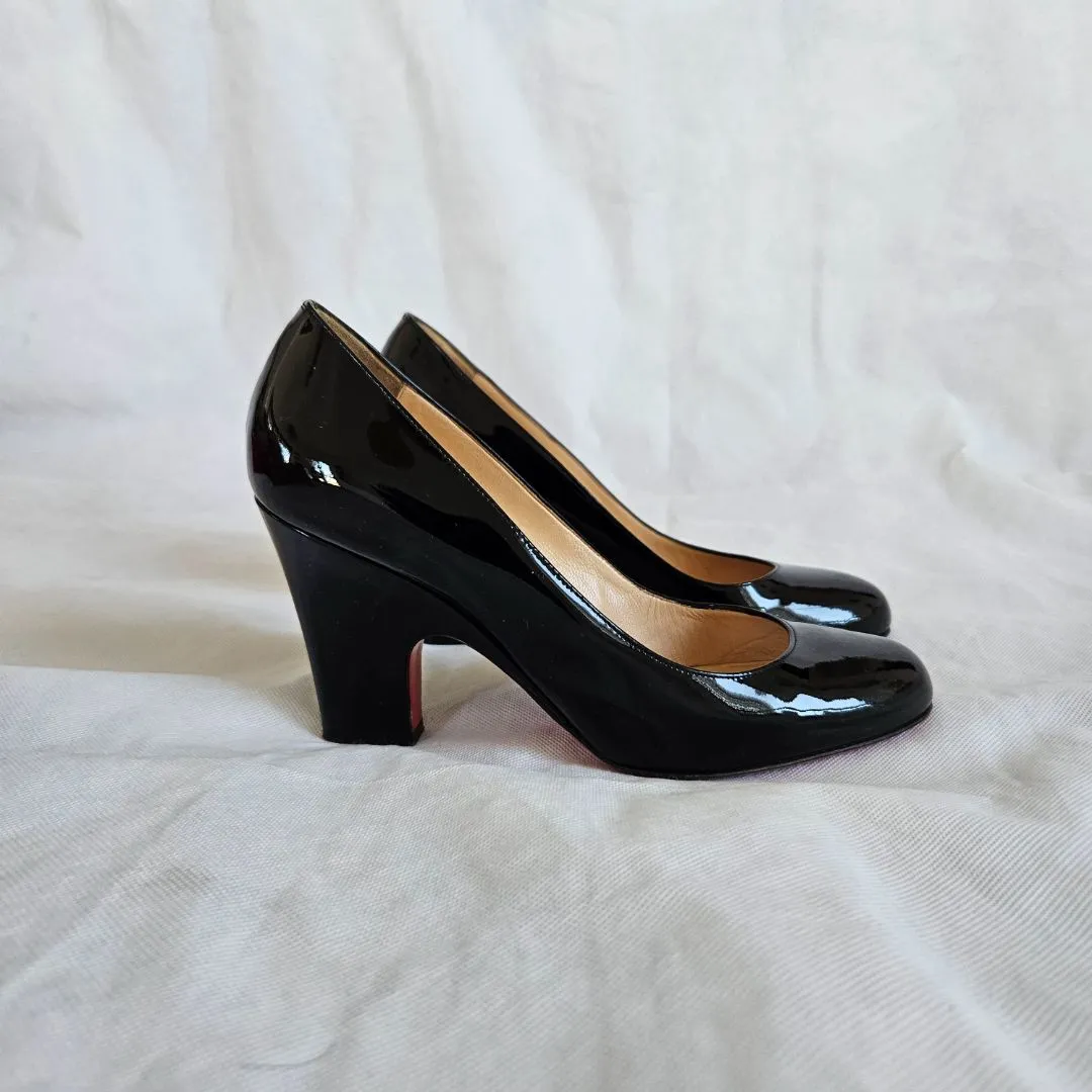 Christian Louboutin black patent block heel pumps, 37.5