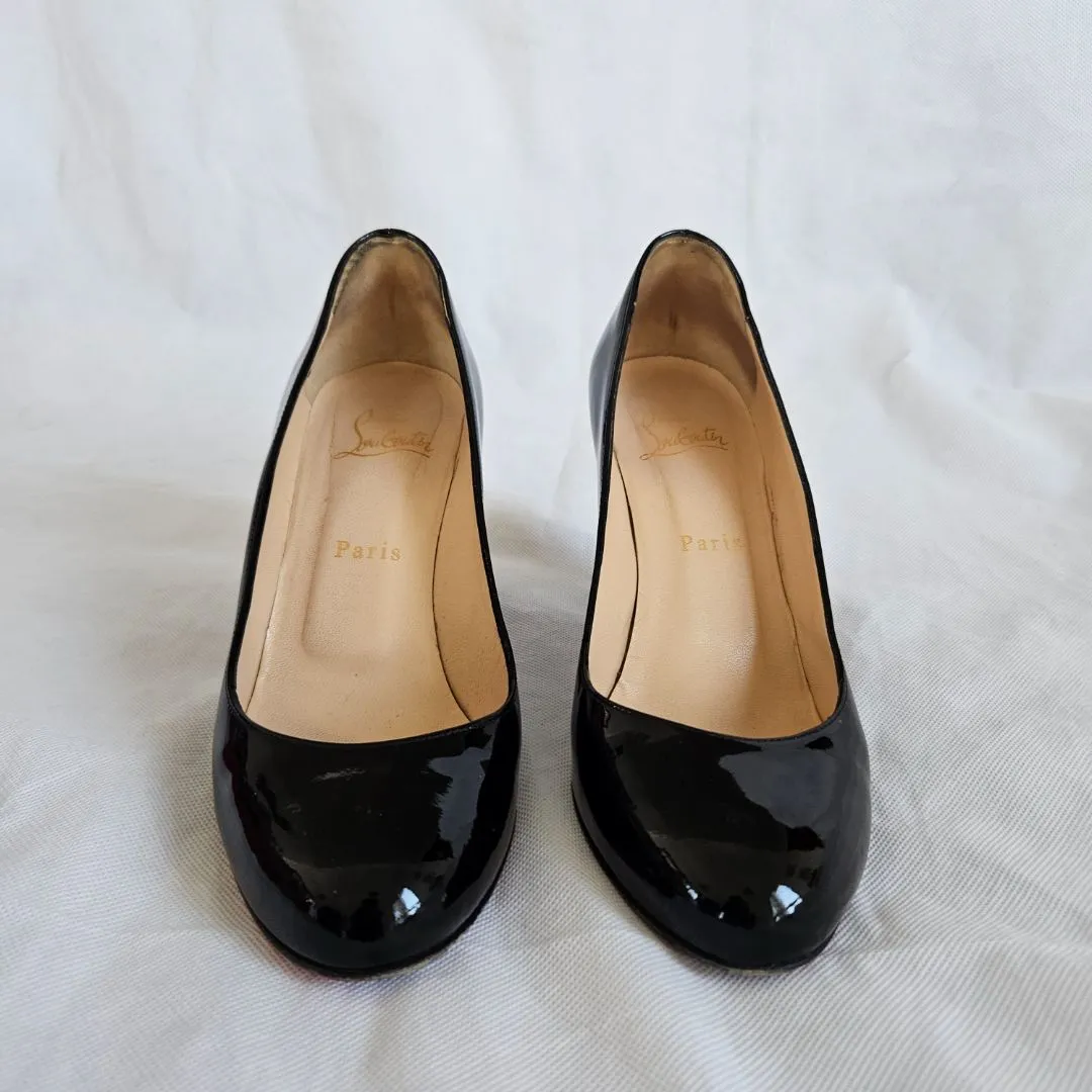 Christian Louboutin black patent block heel pumps, 37.5