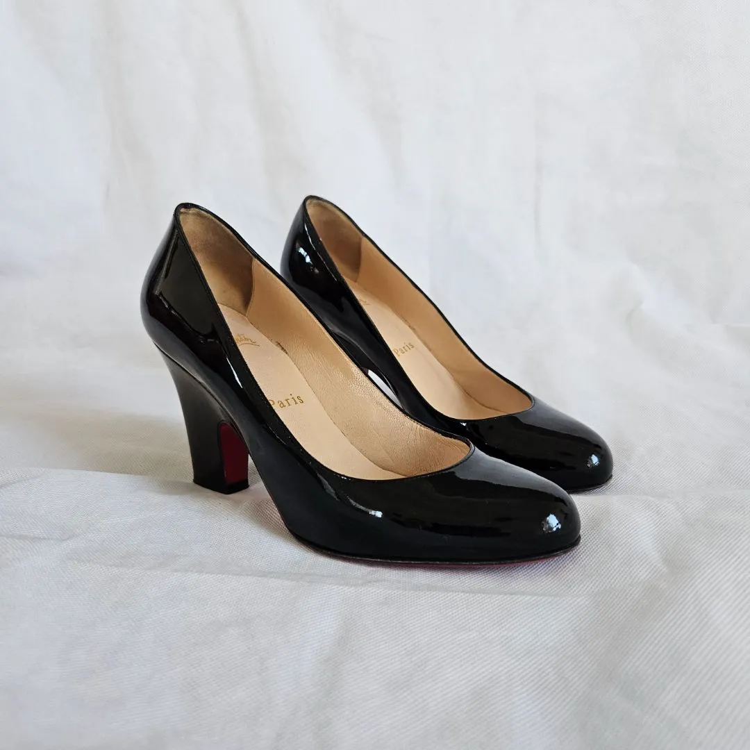 Christian Louboutin black patent block heel pumps, 37.5