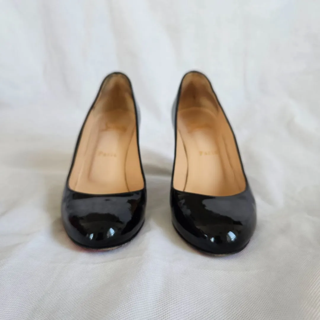 Christian Louboutin black patent block heel pumps, 37.5