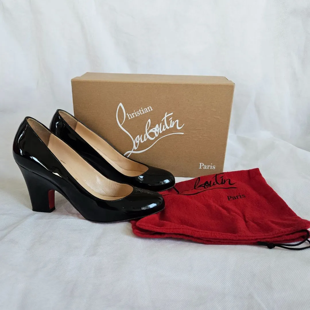 Christian Louboutin black patent block heel pumps, 37.5