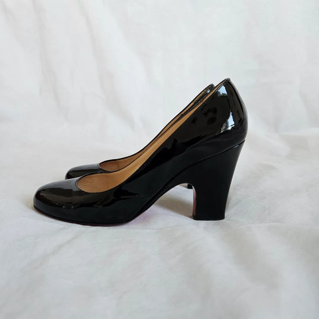 Christian Louboutin black patent block heel pumps, 37.5