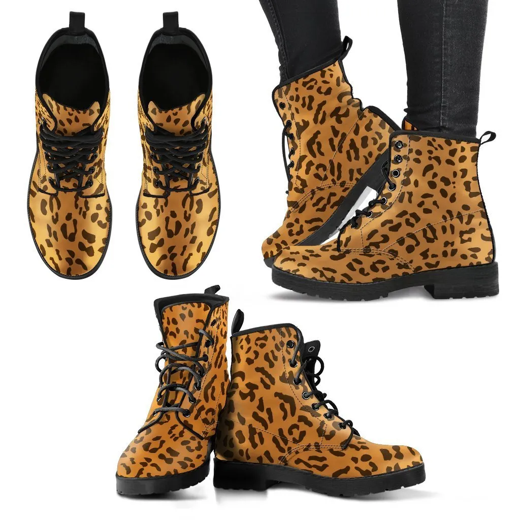 Combat Boots - Leopard Print | Boho Shoes, Handmade Lace Up Boots, Vegan Leather Lace Up Boots Women, 90s Boots, 2000s Boots, Hipster Boots