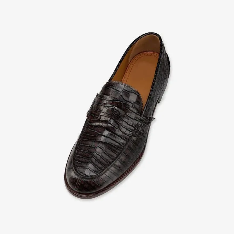 Crocodile Pattern Strap Leather Penny Loafers