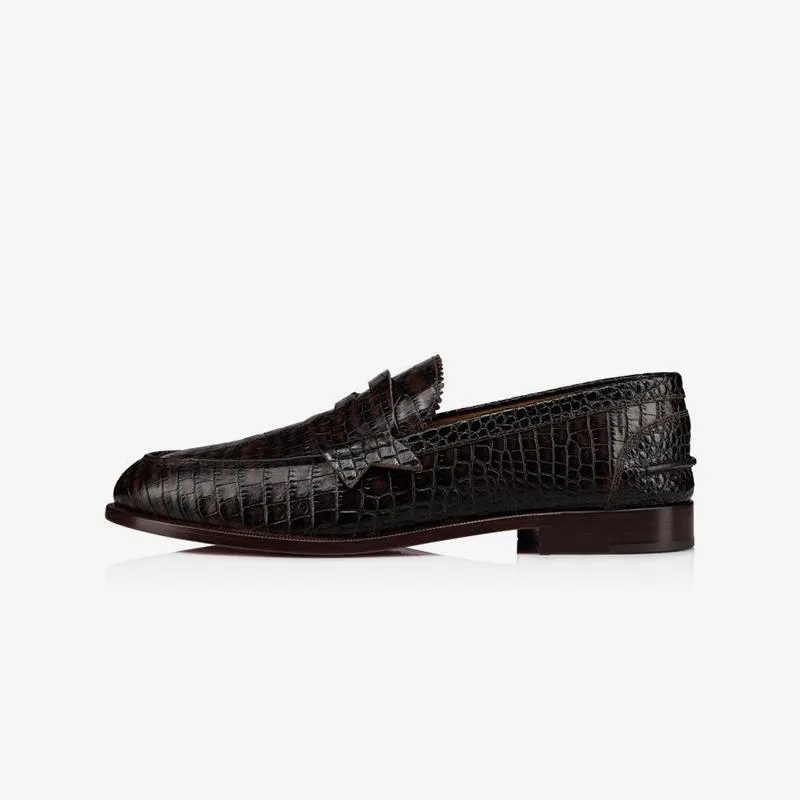 Crocodile Pattern Strap Leather Penny Loafers