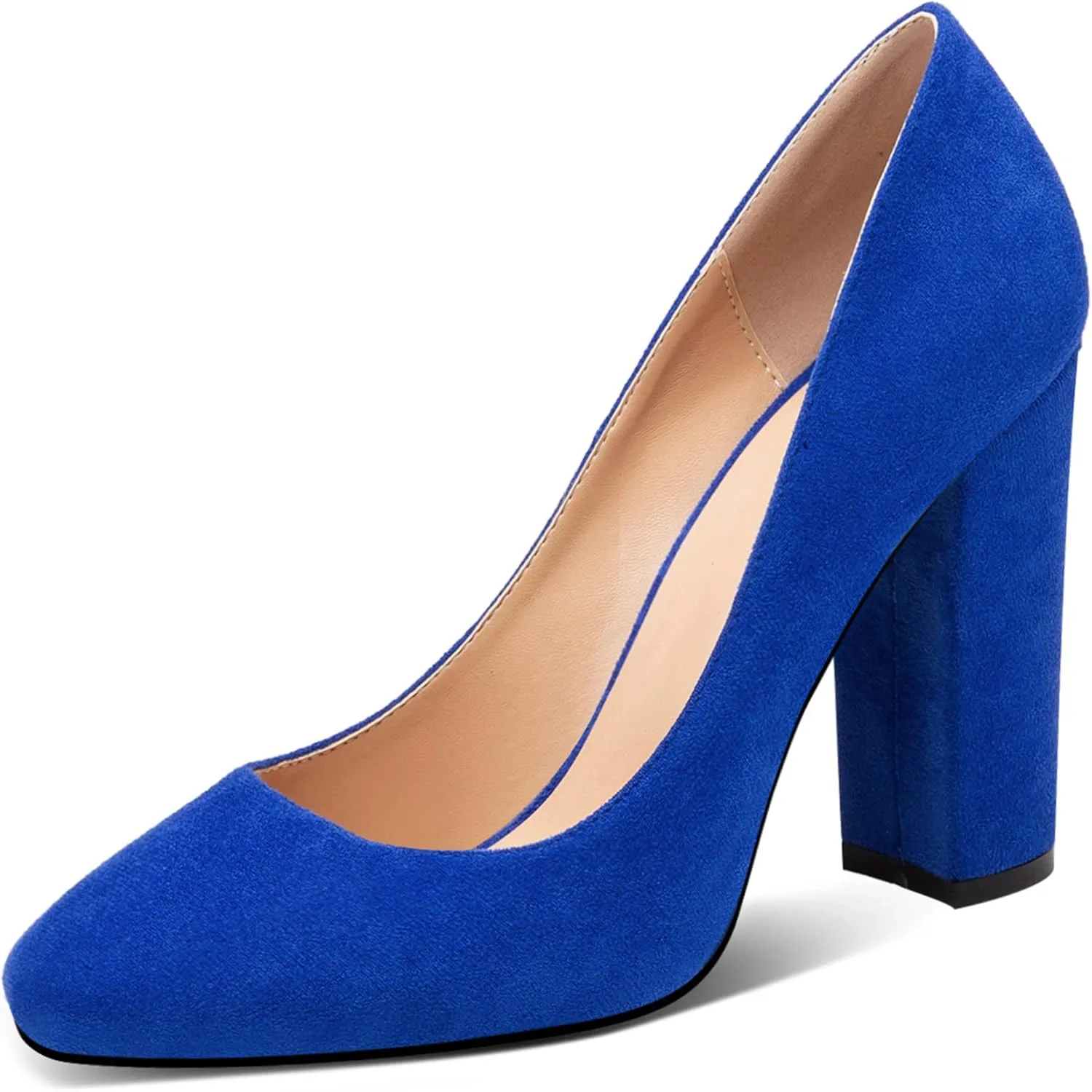 Eldof Women's Block Heel Pumps 4inches Round Toe Sexy Heels Elegant Comfort Classic High Heels Office Wedding Shoes