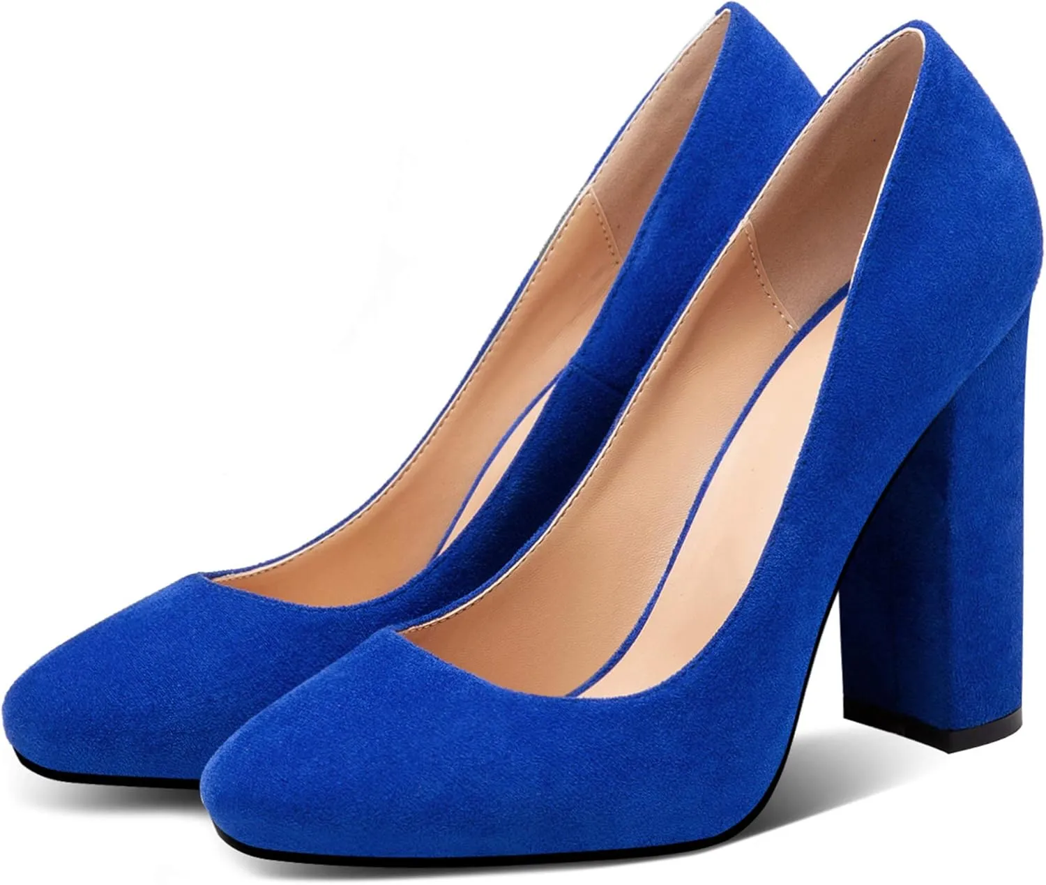 Eldof Women's Block Heel Pumps 4inches Round Toe Sexy Heels Elegant Comfort Classic High Heels Office Wedding Shoes