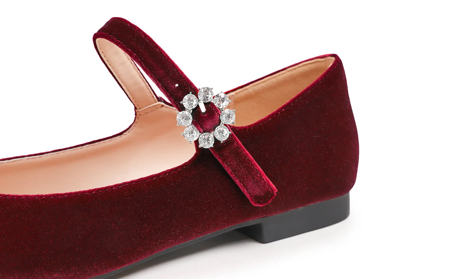 Feversole Women's Mary Jane Fashion Square Toe Easy Buckle Slip On Flats Velvet