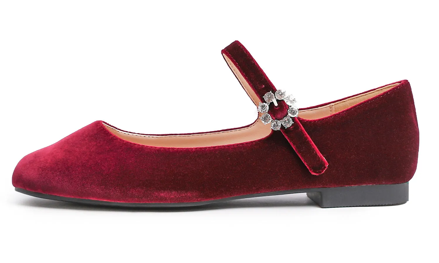 Feversole Women's Mary Jane Fashion Square Toe Easy Buckle Slip On Flats Velvet