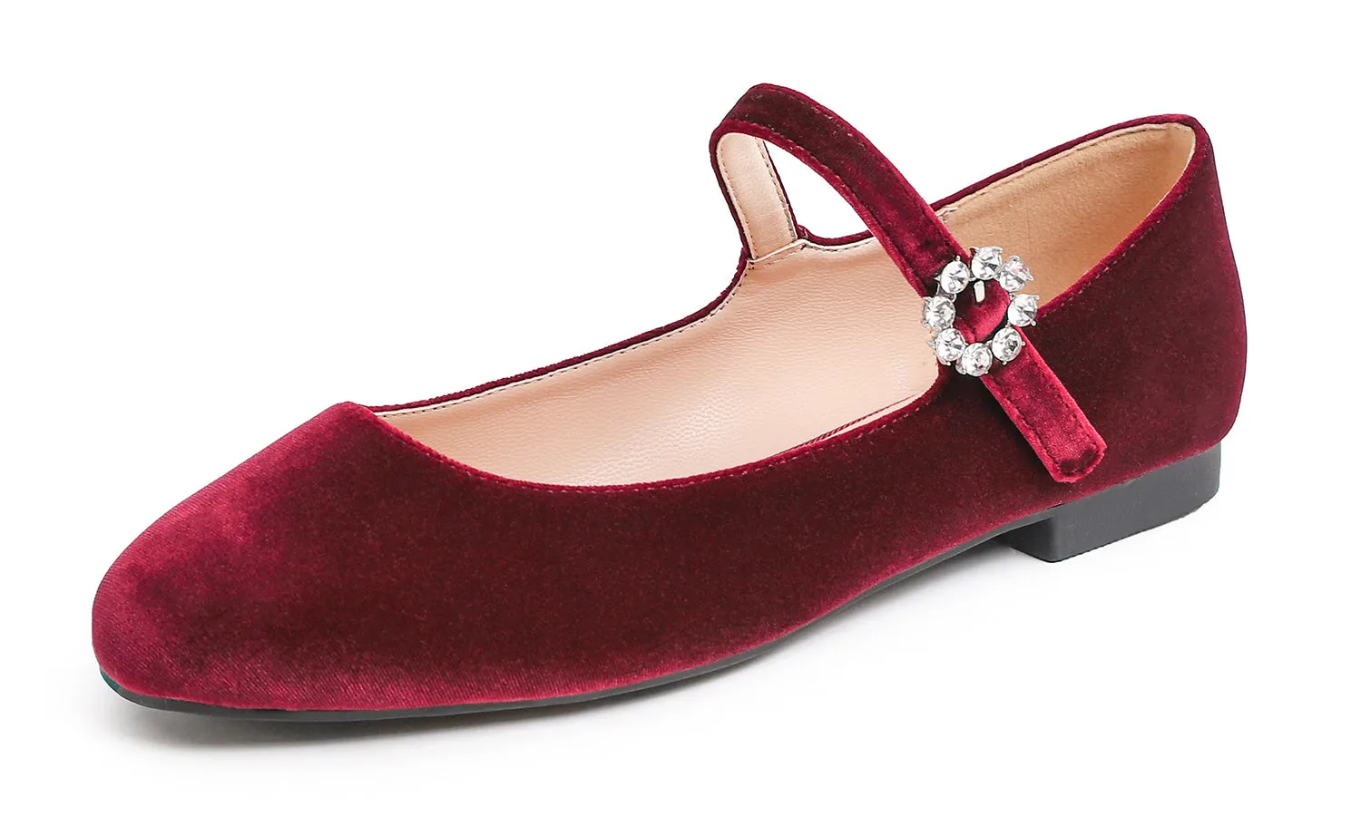 Feversole Women's Mary Jane Fashion Square Toe Easy Buckle Slip On Flats Velvet