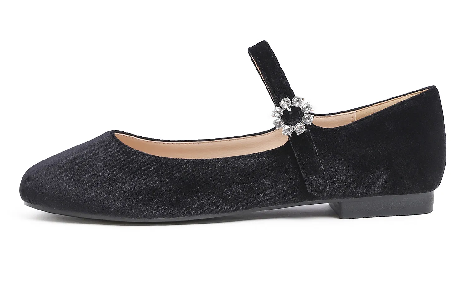 Feversole Women's Mary Jane Fashion Square Toe Easy Buckle Slip On Flats Velvet