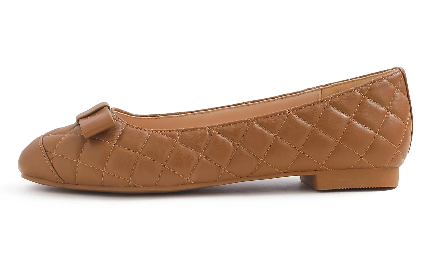 Feversole Women's Square Toe Fashion Bow Tie Dress Slip On Ballet Flats Quilted Vegan Leather