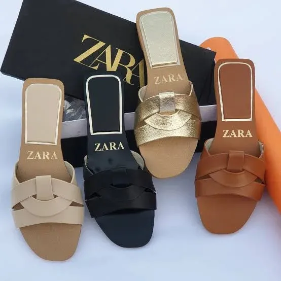 FLAT CRISS-CROSS LEATHER SLIDER SANDALS - BEIGE