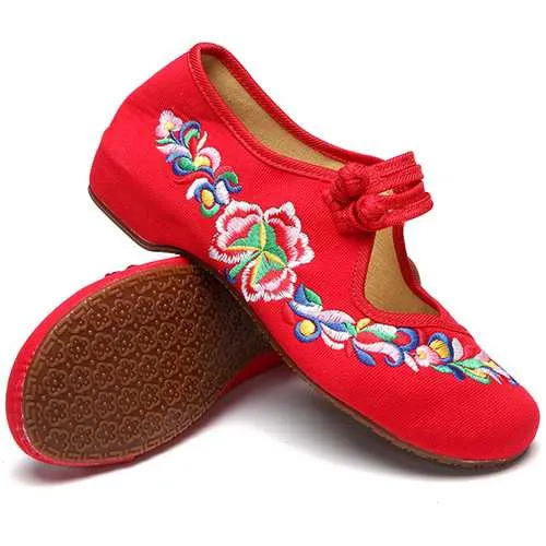 Flower Embroidered Slip On Retro Flat Loafers