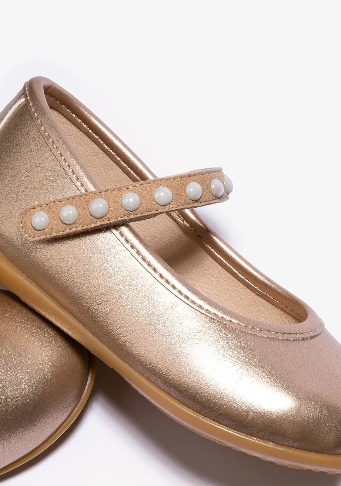 Girl's Platinum Pearls Ballerinas Metallized