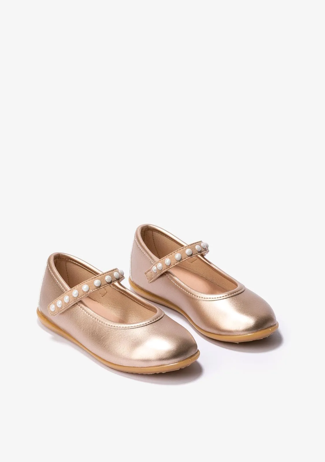 Girl's Platinum Pearls Ballerinas Metallized
