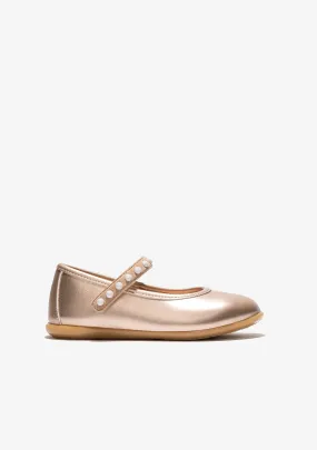 Girl's Platinum Pearls Ballerinas Metallized