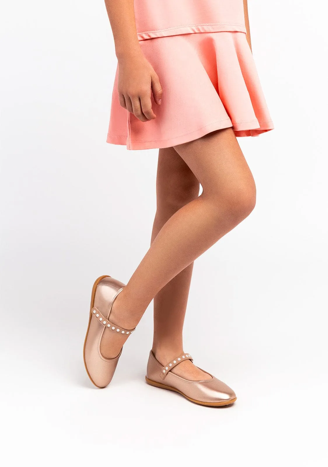 Girl's Platinum Pearls Ballerinas Metallized