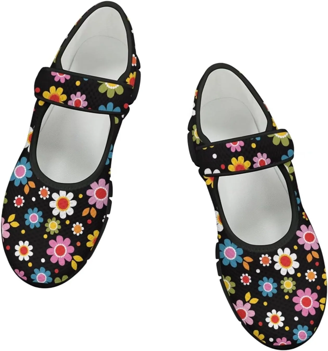 Jeiento Daisy Floral Casual Flats Mary Jane Flats for Women Comfortable Round Toe Slip On Flats