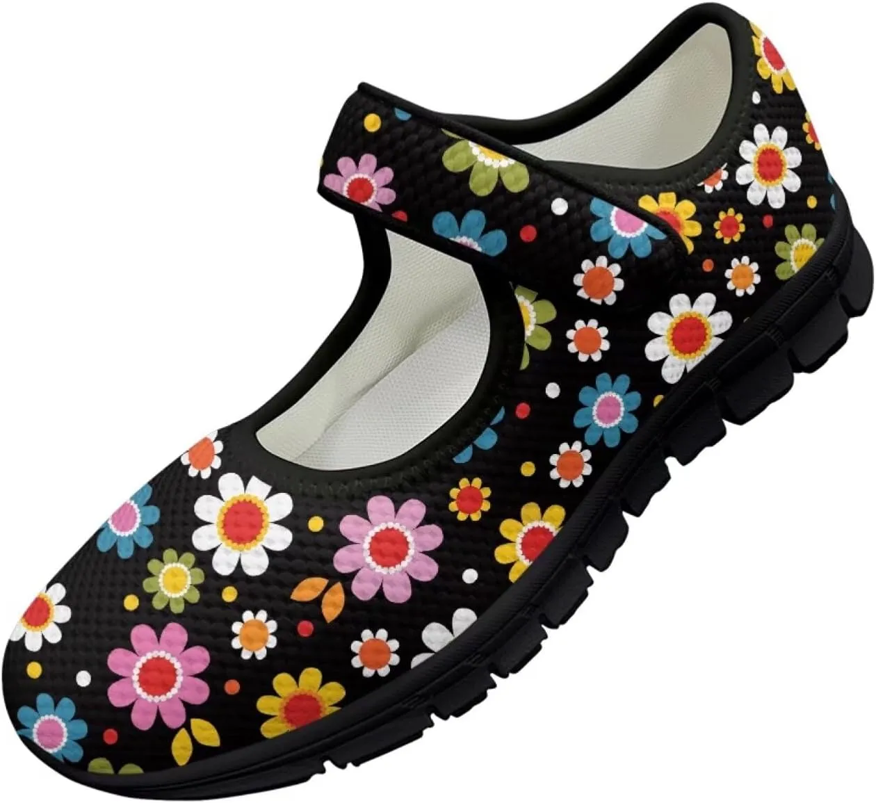 Jeiento Daisy Floral Casual Flats Mary Jane Flats for Women Comfortable Round Toe Slip On Flats