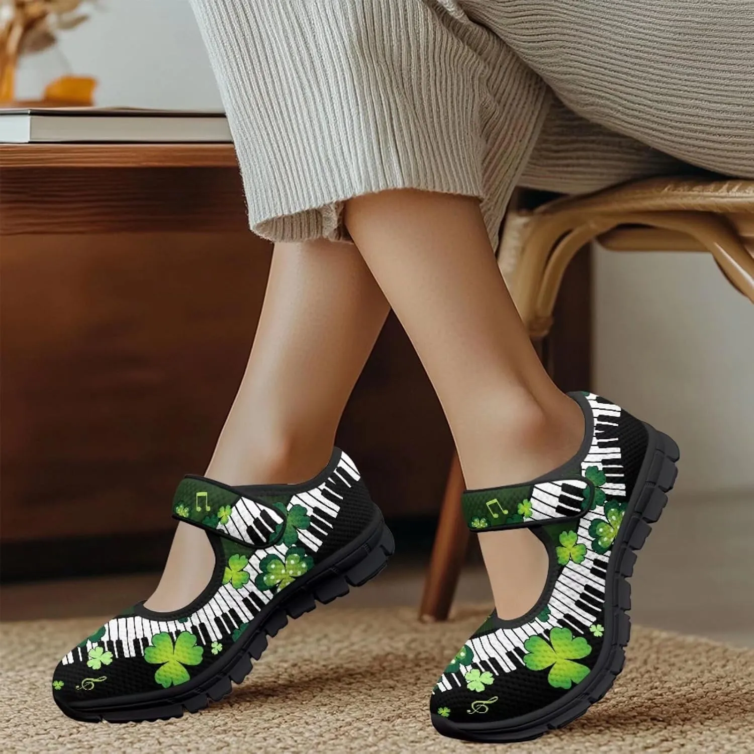 Jeiento St Patrick's Day Mesh Flats for Women Round Toe Ballet Flats Mary Jane Flats
