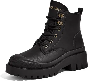 LUCKY STEP Women's Platform Ankle Boots Zipper Fashion Combat Thick Lug Sole Durable Chunky Wedge Booties Shoes