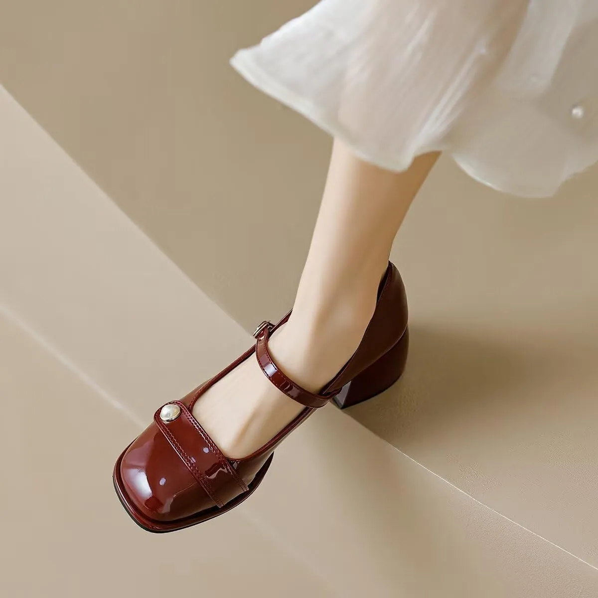 LUXINYU Women Square Toe Heels Pearl Elegant Ladies Pumps Heeled Dress Shoes Comfort Work Shoes
