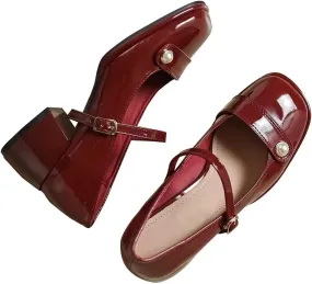 LUXINYU Women Square Toe Heels Pearl Elegant Ladies Pumps Heeled Dress Shoes Comfort Work Shoes